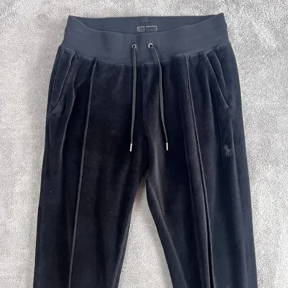 Ralph Lauren Velour Joggers Womens XS Black Luxe Loungewear Drawstring - Picture 2 of 11
